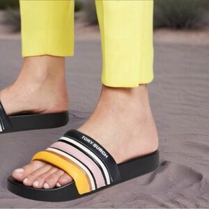 Tory Burch Women's Striped Slide Sandals SZ 7 Worn Lightly